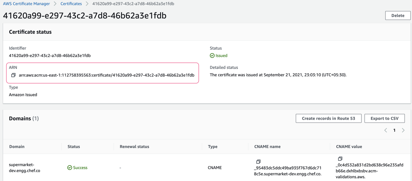 AWS ACM ARN Value