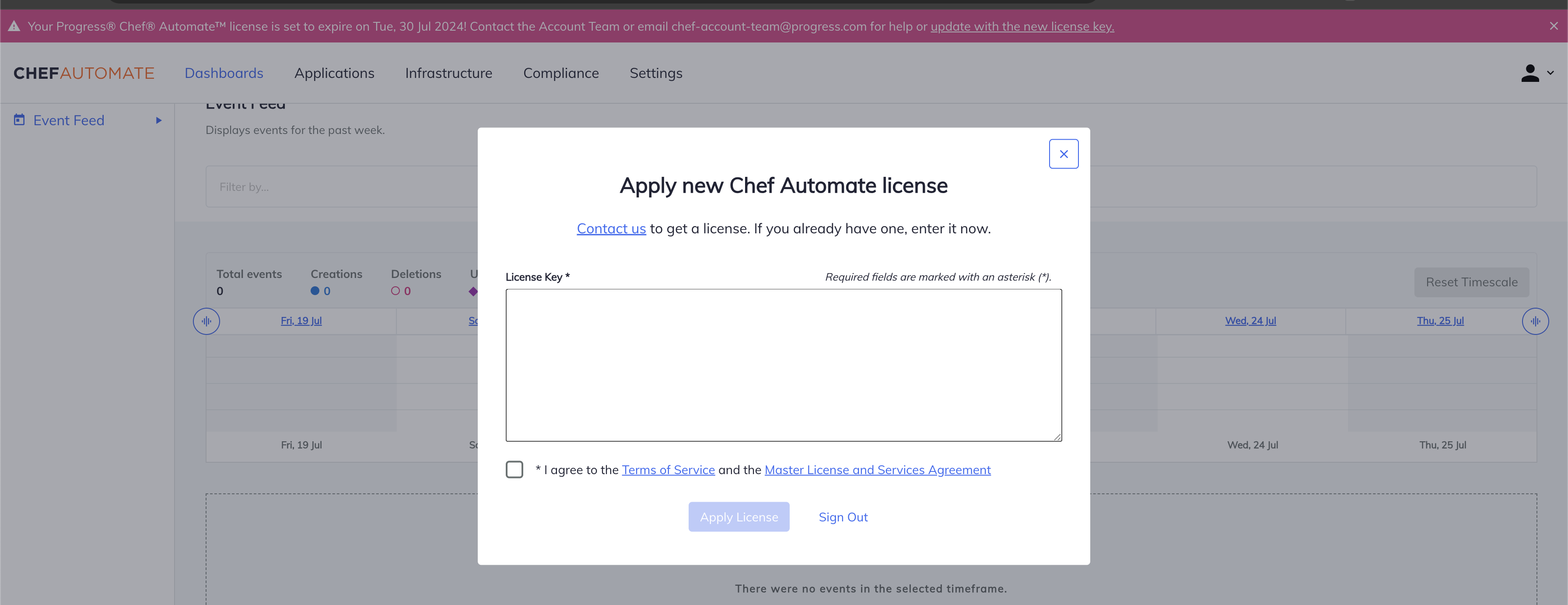 Chef Automate Trial License about to Expire Popup